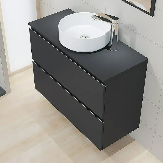 Artysan Mueble bajo de lavabo Cíes - L x An x Al: 38,6 x 90 x 64 cm, Negro - Mueble de baño negro moderno con dos cajones y un lavabo cerámico, perfecto para un baño elegante y contemporáneo.