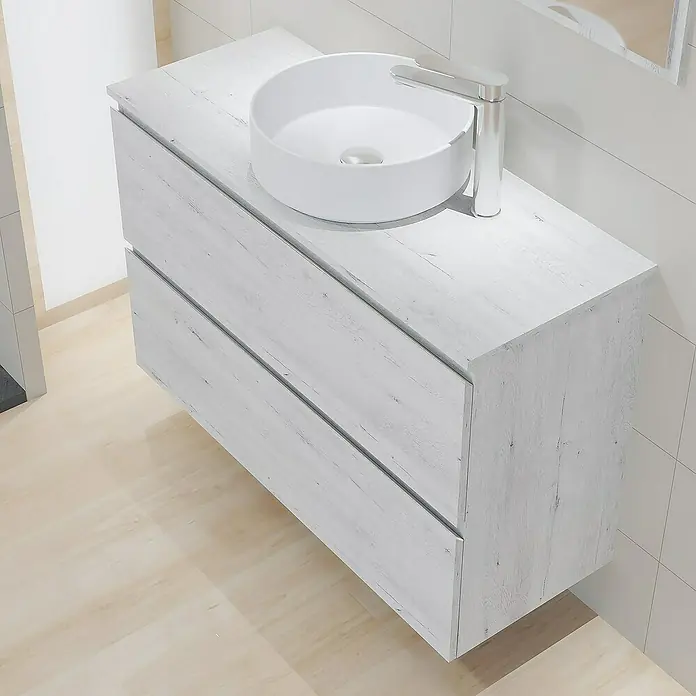 Artysan Mueble bajo de lavabo Cíes - L x An x Al: 38,6 x 100 x 64 cm, Silver - Elegante lavabo de baño con mueble de madera y grifo moderno para un ambiente elegante.