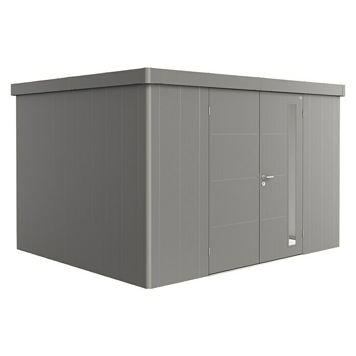 Biohort Neo Gerätehaus 3D (Außenbreite inkl. Dachüberstand: 348 cm, Außentiefe inkl. Dachüberstand: 292 cm, Stahl, Quarzgrau-Metallic, Doppeltür) | BAUHAUS