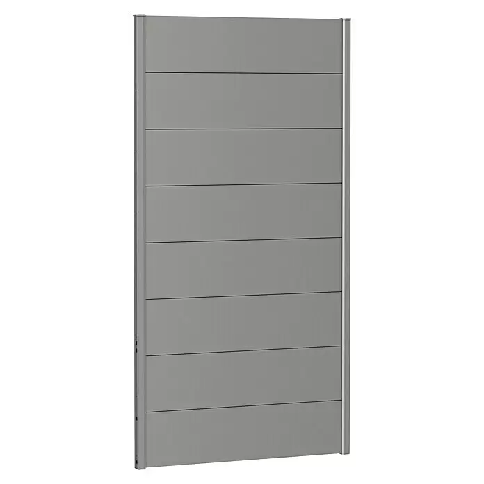 Biohort Sichtschutzelement - B x H: 100 x 180 cm, Stahl, Quarzgrau Metallic - Graues Zaunelement mit horizontalen Lamellen, beidseitig vertikal gerahmt für Sichtschutz.