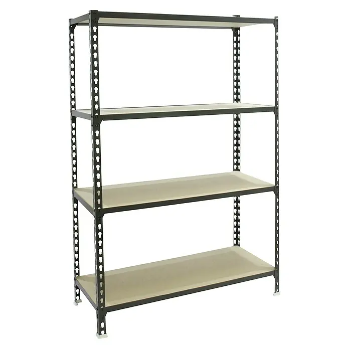 Simonrack Maderclick Metallregal Maderclick SuperPlus - H x B x T: 150 x 110 x 50 cm, Traglast pro Boden: 200 kg, Anzahl Böden: 4 Stk., Stecken, Anthrazitgrau - Vierstöckiges Regal mit Metallrahmen und hellen Regalböden, ideal für Lagerung und Organisation.