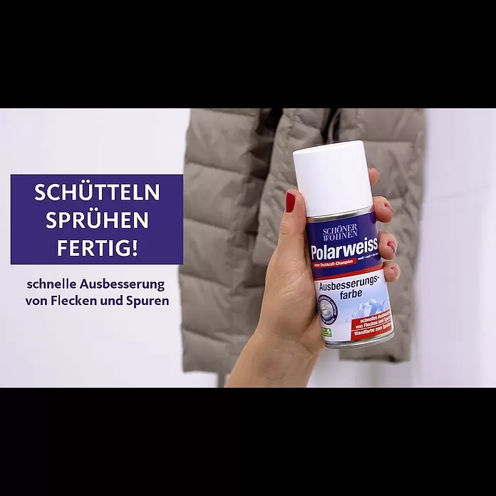 SCHÖNER WOHNEN-Farbe Wandfarbe Polarweiß-Spray - Weiß, Matt, 150 ml, Konservierungsmittelfrei - Macken und Flecken an der Wand ausbessern mit dem Polarweiss Spray | Schütteln, Sprühen, Fertig!