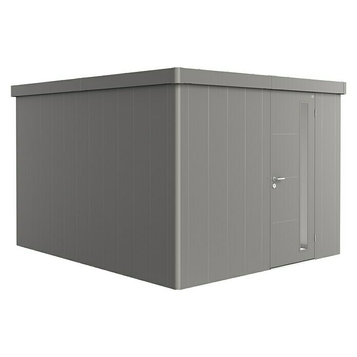 Biohort Neo Gerätehaus 4C (Außenbreite inkl. Dachüberstand: 292 cm, Außentiefe inkl. Dachüberstand: 348 cm, Stahl, Quarzgrau-Metallic, Einzeltür) | BAUHAUS