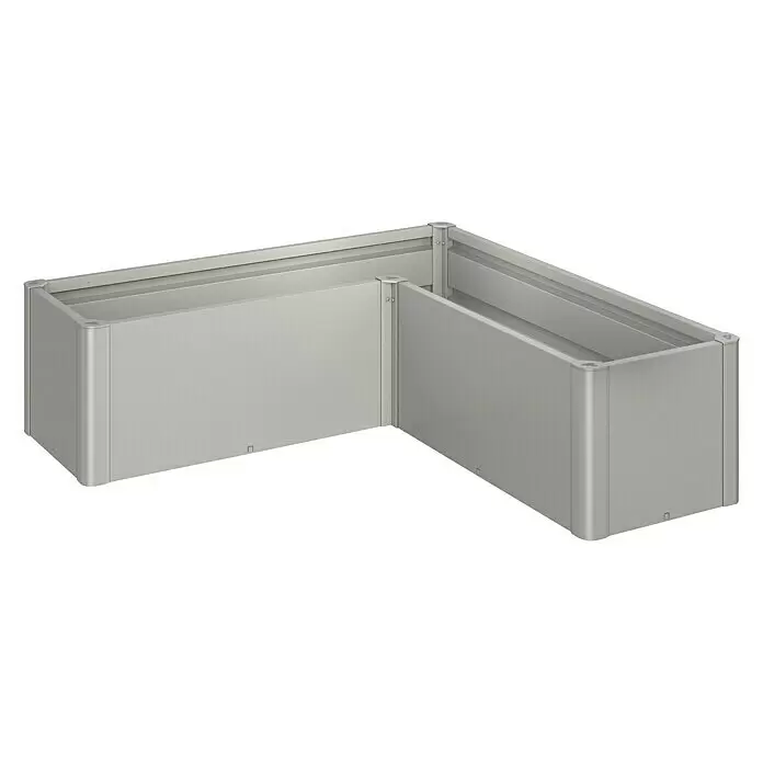 Biohort Belvedere Hochbeet Belvedere - 152 x 152 x 45 cm, Stahl, Quarzgrau Metallic - L-förmiges Hochbeet aus silbernem Metall. Modulares Eckpflanzgefäß für den Außenbereich.