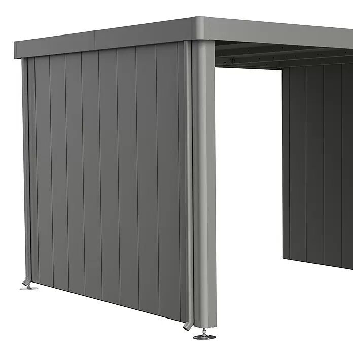 Biohort Neo Seitenwand - Passend für: Biohort Gerätehaus NEO 3A, Quarzgrau Metallic - Graues modulares Outdoor-Struktur-Seitenpanel mit vertikalen Lamellen und Eckstütze, mit verstellbaren Füßen.