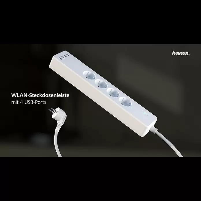 Hama Smart-Steckdosenleiste - Innen, 4-fach, Weiß, 2.300 W, 4 x USB - Hama WLAN-Steckdosenleiste 4-fach