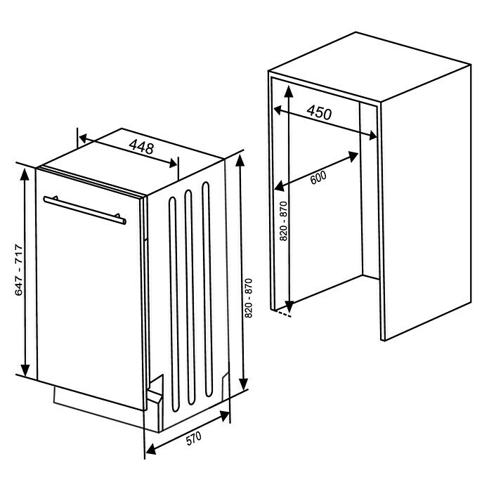 Einbaugeschirrspüler GSP45VVGeeignet für: 9 Maßgedecke, Wasserverbrauch: 2.520 l/Jahr, 55 x 45 x 82 cm Sketch