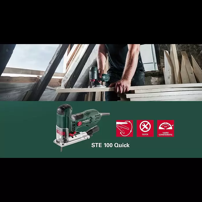 Metabo Elektro-Pendelhubstichsäge STE 100 Quick - 1.000 /min - 3.100 /min, Max. Schnitttiefe in Holz: 100 mm, Anzahl Pendelhubstufen: 4 Stk. - Metabo Stichsäge / Jigsaw STE 100 Quick