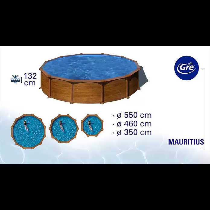 Gre Piscina de acero desmontable Mauritius - Ø x Al: 550 x 132 cm, Marrón claro, 27.798 l - Mauritius2