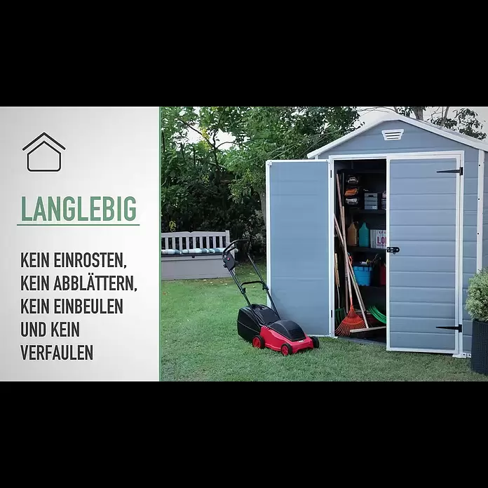 Keter Gerätehaus Manor 6x5 - Außenmaß inkl. Dachüberstand (B x T): 185 x 152 cm, Kunststoff, Anthrazit/Weiß - Keter Manor 65 Gartenhaus - Montage Video
