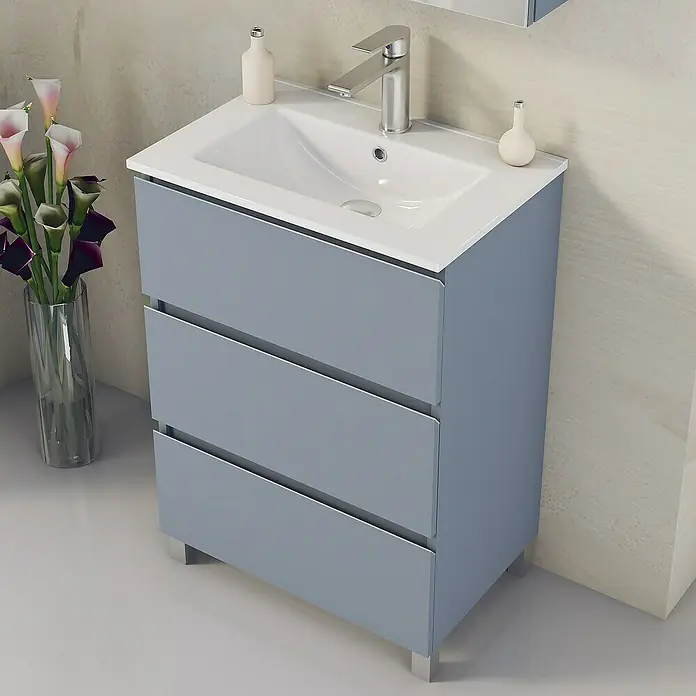 Artysan Mueble bajo de lavabo Ons - L x An x Al: 38,6 x 60 x 83,3 cm, Azul - Elegante lavabo de baño con tres cajones de diseño moderno, ideal para baños con estilo.