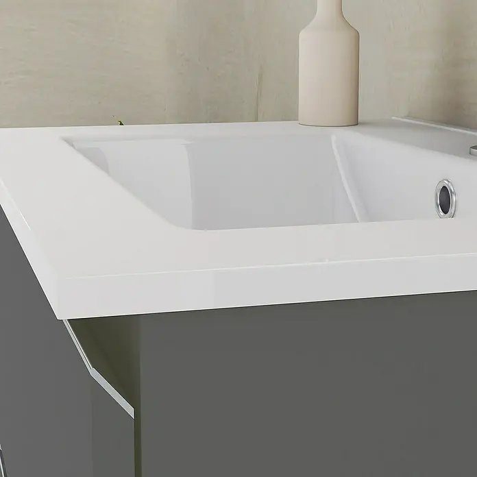 Artysan Mueble bajo de lavabo Ons - L x An x Al: 38,6 x 60 x 83,3 cm, Antracita - Primer plano de un moderno lavabo de baño con encimera blanca y mueble gris.