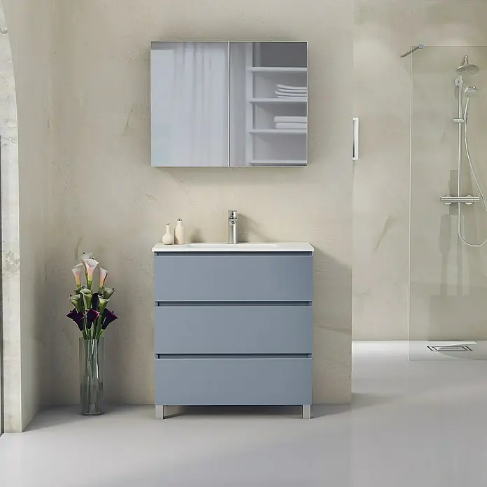Artysan Mueble bajo de lavabo Ons - L x An x Al: 38,6 x 70 x 83,3 cm, Azul - Juego de muebles de baño con mueble de lavabo gris y armario con espejo, ideal para baños modernos.