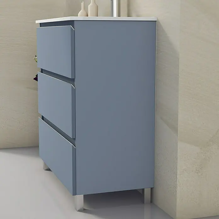 Artysan Mueble bajo de lavabo Ons - L x An x Al: 38,6 x 70 x 83,3 cm, Azul - Armarios con 3 cajones en color azul-gris con tablero blanco.