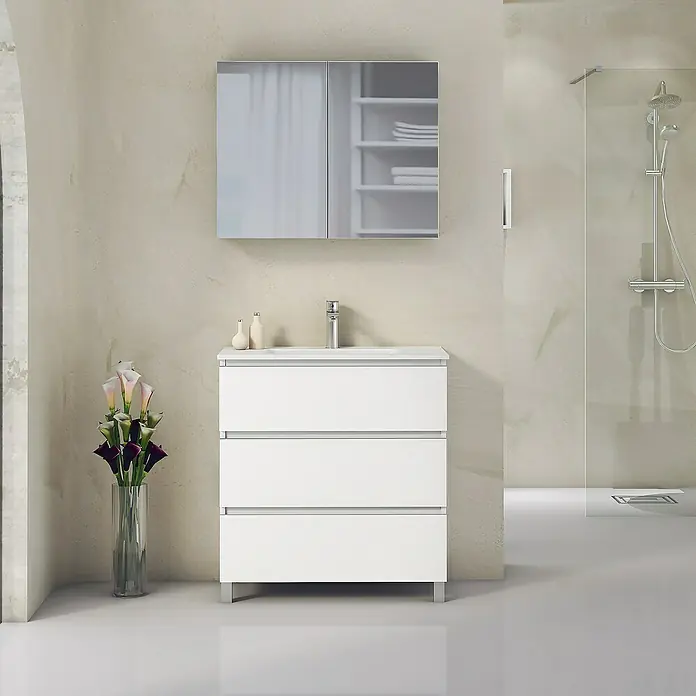 Artysan Mueble bajo de lavabo Ons - L x An x Al: 38,6 x 80 x 83,3 cm, Blanco - Mueble de baño con armario blanco y espejo, diseño elegante y moderno.