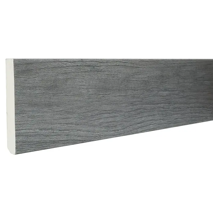 Rodapié Cosy Oak Grey - 2,2 m x 13 mm x 90 mm - Rodapié gris con veta de madera y borde blanco, ideal para interiores modernos, ofreciendo protección y una transición elegante al suelo.
