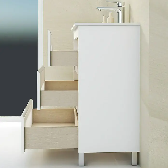 Artysan Mueble bajo de lavabo Ons - L x An x Al: 38,6 x 80 x 83,3 cm, Blanco - Mueble de baño moderno con tres cajones de diferentes profundidades y lavabo con grifo.