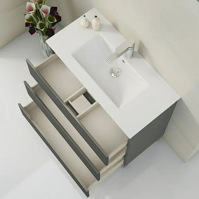 Artysan Mueble bajo de lavabo Ons - L x An x Al: 38,6 x 80 x 83,3 cm, Antracita - Mueble de baño gris con cajones blancos y lavabo. Diseño elegante para baños modernos.