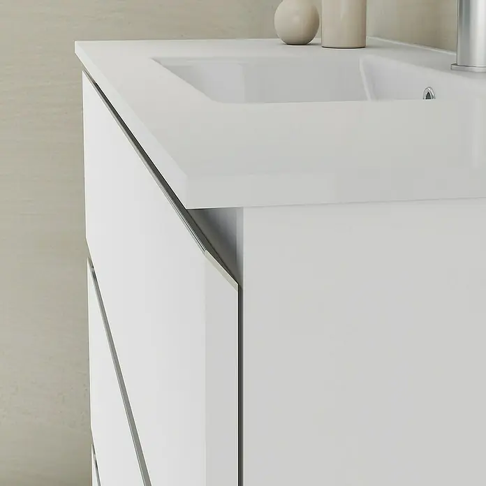 Artysan Mueble bajo de lavabo Ons - L x An x Al: 38,6 x 100 x 83,3 cm, Blanco - Detalle de un mueble de baño moderno blanco con un lavabo elegante y elementos de diseño minimalistas para una apariencia elegante.