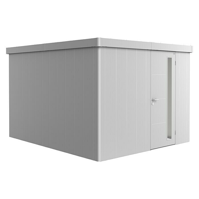 Biohort Neo Gerätehaus 4C (Außenbreite inkl. Dachüberstand: 292 cm, Außentiefe inkl. Dachüberstand: 348 cm, Stahl, Silber-Metallic, Einzeltür) | BAUHAUS