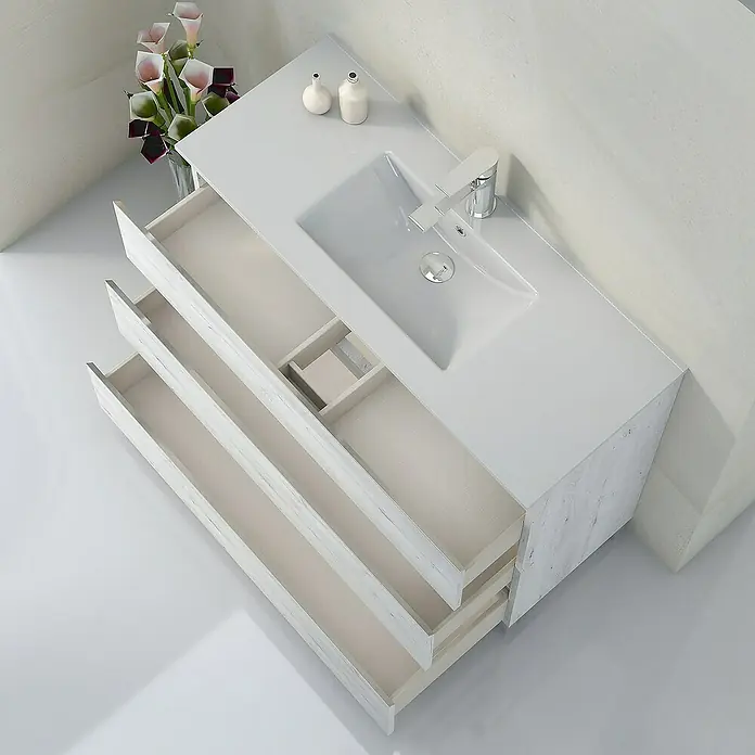 Artysan Mueble bajo de lavabo Ons - L x An x Al: 38,6 x 100 x 83,3 cm, Silver - Mueble de lavabo moderno con cajones abiertos para un fácil almacenamiento.