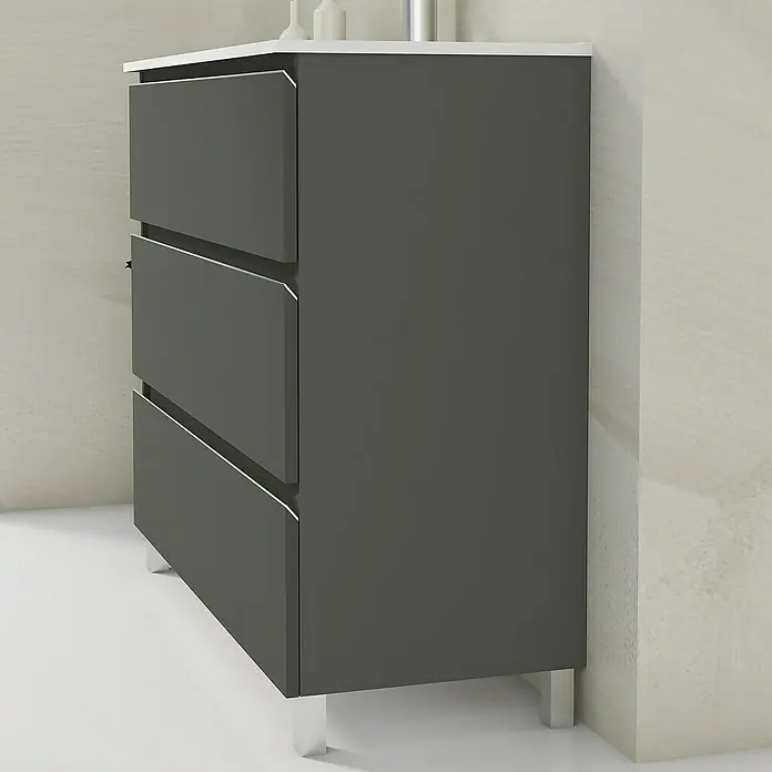 Artysan Mueble bajo de lavabo Ons - L x An x Al: 38,6 x 100 x 83,3 cm, Antracita - Mueble de baño gris con tres cajones y detalles blancos. Práctico mueble de baño para espacio de almacenamiento adicional.