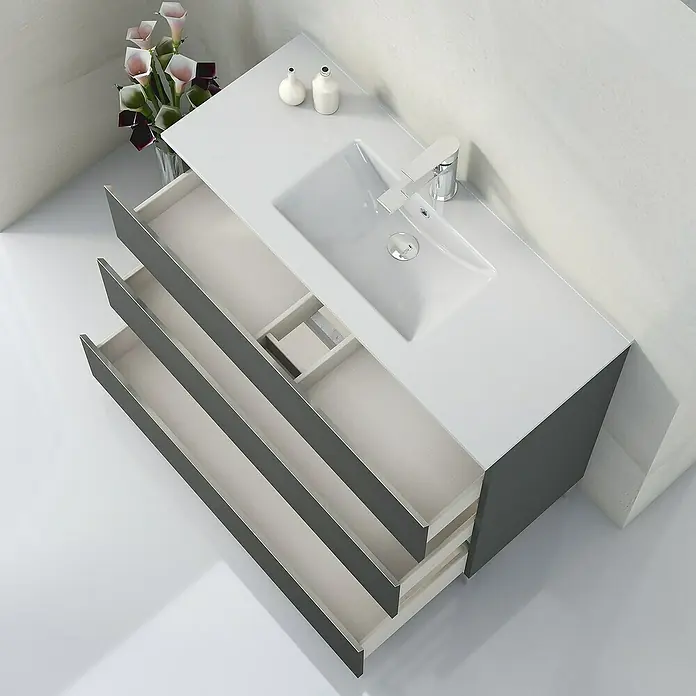 Artysan Mueble bajo de lavabo Ons - L x An x Al: 38,6 x 100 x 83,3 cm, Antracita - Mueble de baño moderno con sistema de cajones abiertos, lavabo y grifo. Diseño elegante para el baño contemporáneo.