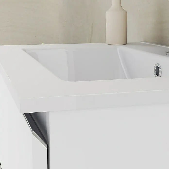 Artysan Mueble bajo de lavabo Ons - L x An x Al: 38,6 x 60 x 83,3 cm, Blanco - Primer plano de un lavabo moderno blanco con líneas limpias y diseño minimalista, ideal para cualquier baño.
