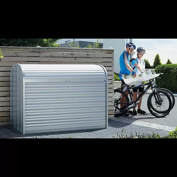 Biohort StoreMax Garten-Aufbewahrungsbox StoreMax 120 - Quarzgrau, L x B x H: 117 x 73 x 109 cm, Stahl - Mülltonnenbox, Fahrradgarage StoreMax von Biohort