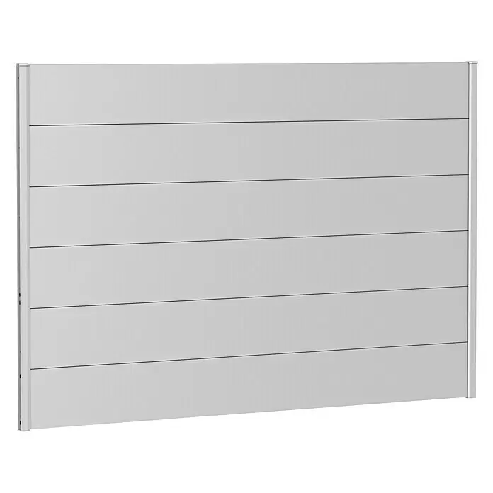 Biohort Sichtschutzelement - B x H: 200 x 135 cm, Stahl, Silber Metallic - Hellgraues Zaunelement mit horizontalen Lamellen und vertikalen Pfosten.