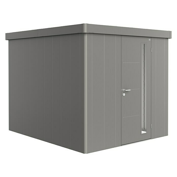 Biohort Neo Gerätehaus 3B (Außenbreite inkl. Dachüberstand: 236 cm, Außentiefe inkl. Dachüberstand: 292 cm, Stahl, Quarzgrau Metallic, Einzeltür) | BAUHAUS