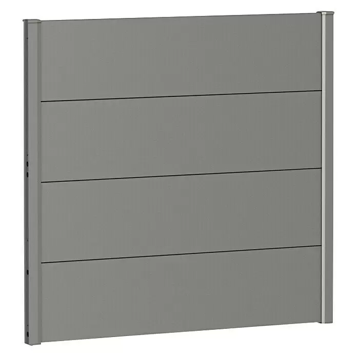 Biohort Sichtschutzelement - B x H: 100 x 90 cm, Stahl, Quarzgrau Metallic - Graues Sichtschutzzaunpaneel mit horizontalen Lamellen und Seitenpfosten.