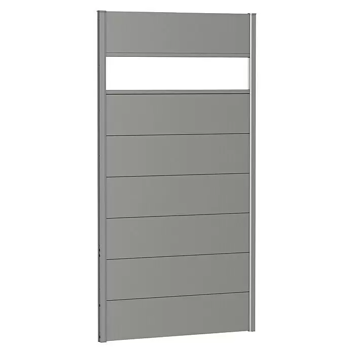 Biohort Sichtschutzelement - B x H: 100 x 180 cm, Stahl, Quarzgrau Metallic, Mit Lichtausschnitt - Graues Sichtschutzpaneel mit horizontalen Lamellen und transparentem Oberteil.