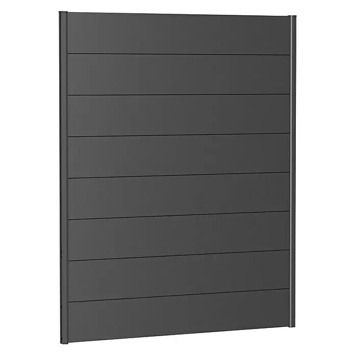 Biohort Sichtschutzelement - B x H: 150 x 180 cm, Stahl, Dunkelgrau Metallic - Dunkelgraue Sichtschutzwand aus horizontalen Lamellen mit vertikalen Pfosten.