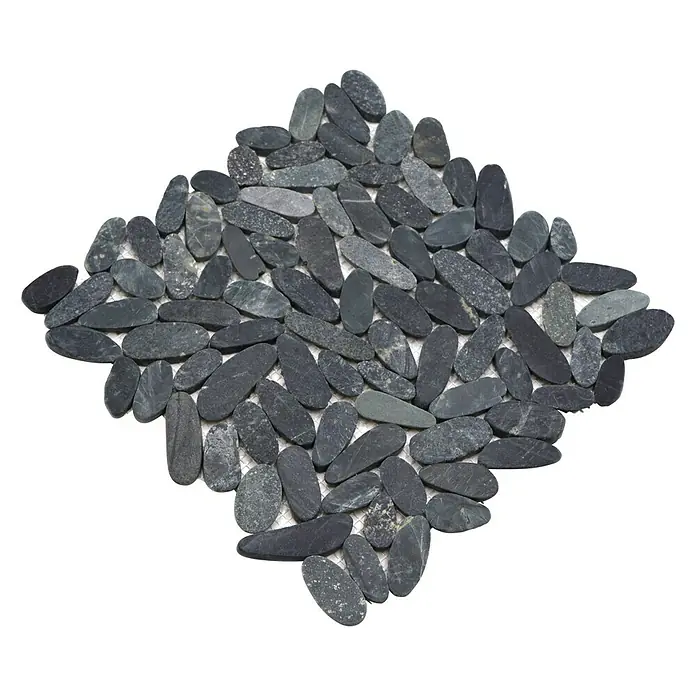 Mosaikfliese Kiesel XKS IN24 - 30,5 x 30,5 cm, schwarz, Matt - Dekoratives Mosaik aus schwarzen Kieselsteinen. Die Kieselsteine sind auf einem Netz zu einem quadratischen Muster angeordnet.