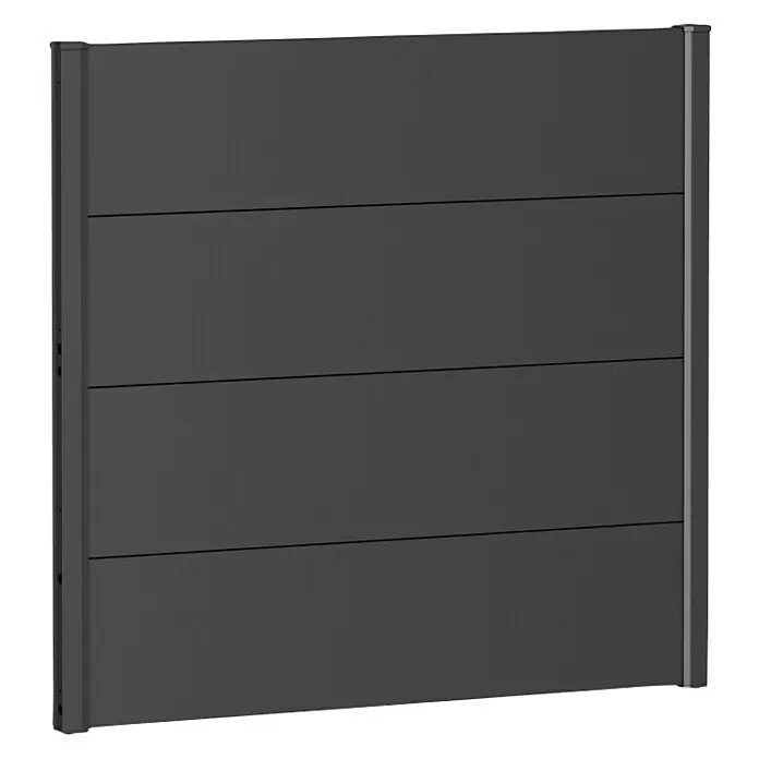 Biohort Sichtschutzelement - B x H: 100 x 90 cm, Stahl, Dunkelgrau Metallic - Dunkelgraues rechteckiges Zaunfeld mit horizontalen Lamellen und Seitenpfosten.