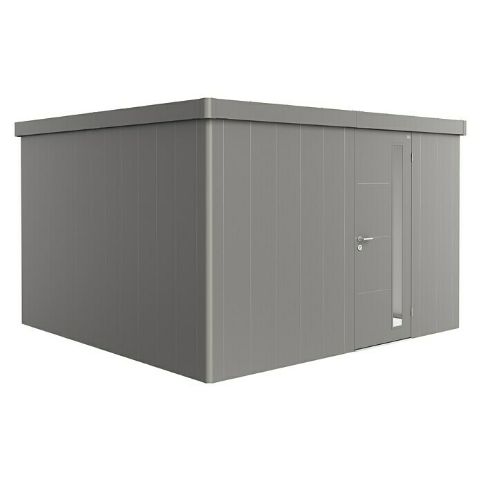 Biohort Neo Gerätehaus 4D (Außenbreite inkl. Dachüberstand: 348 cm, Außentiefe inkl. Dachüberstand: 348 cm, Stahl, Quarzgrau-Metallic, Einzeltür) | BAUHAUS