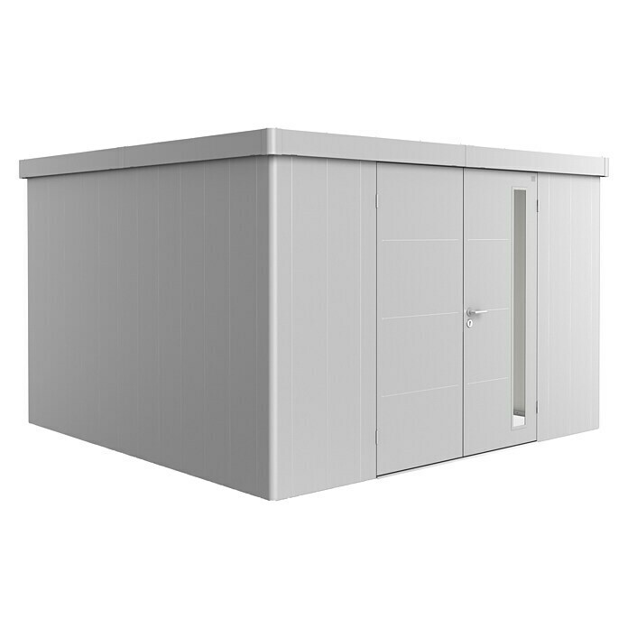 Biohort Neo Gerätehaus 4D (Außenbreite inkl. Dachüberstand: 348 cm, Außentiefe inkl. Dachüberstand: 348 cm, Stahl, Silber-Metallic, Doppeltür) | BAUHAUS