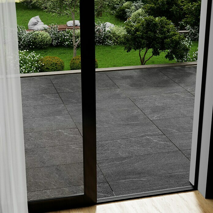 Marazzi Terrassenfliese E20T Quarzit Platinum50 x 100 x 2 cm, Anthrazit, Matt Mood Shot