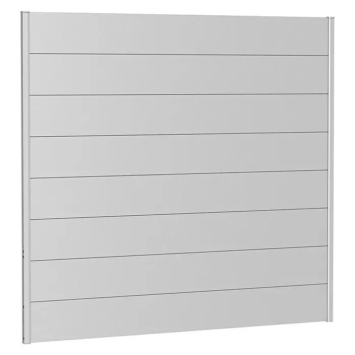 Biohort Sichtschutzelement - B x H: 200 x 180 cm, Stahl, Silber Metallic - Graues Zaunpaneel mit horizontalen Lamellen und vertikalen Rahmen, für Garten oder Sichtschutz.