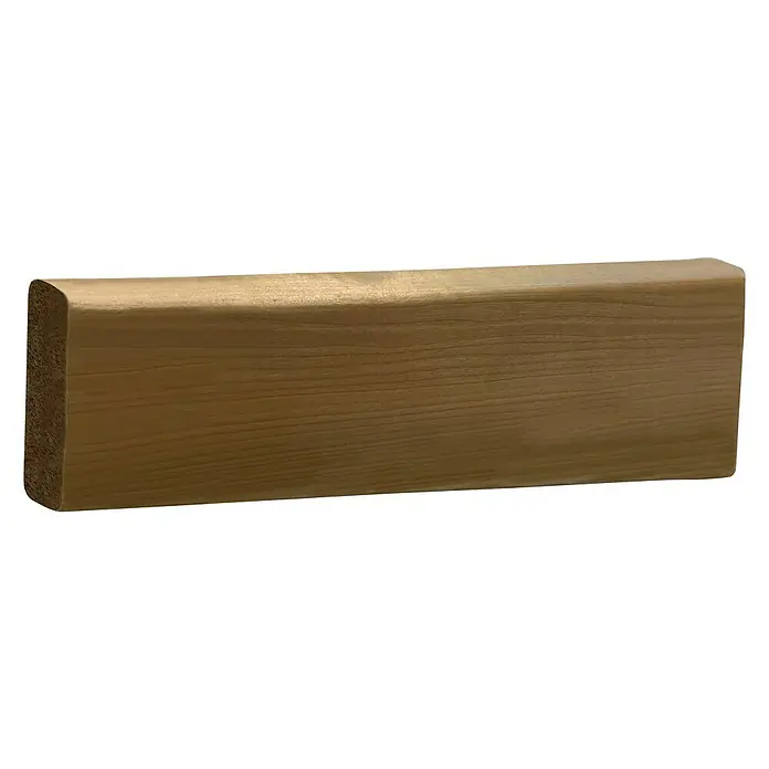 Bankleiste - 90 x 2,8 x 6,5 cm, Espe - Holzleiste mit abgerundeten Kanten, ideal für Boden oder Wand, in natürlicher Holzfarbe.