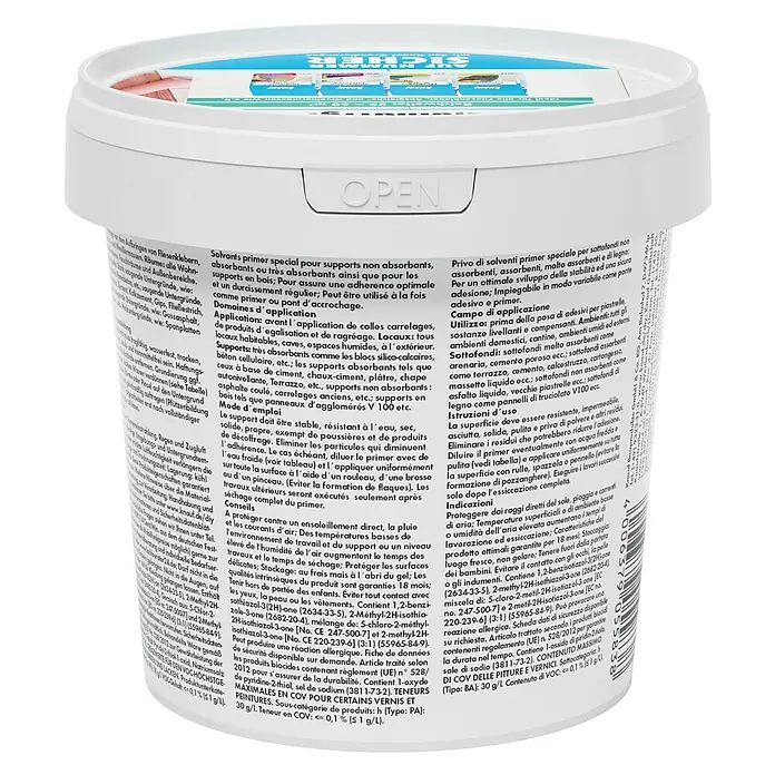 Knauf Haftgrund - 1 kg, Materialeignung: Holz - Ein weißer Eimer Knauf Tiefengrund Grundierung, ideal für verschiedene Untergründe im Innen- und Außenbereich.