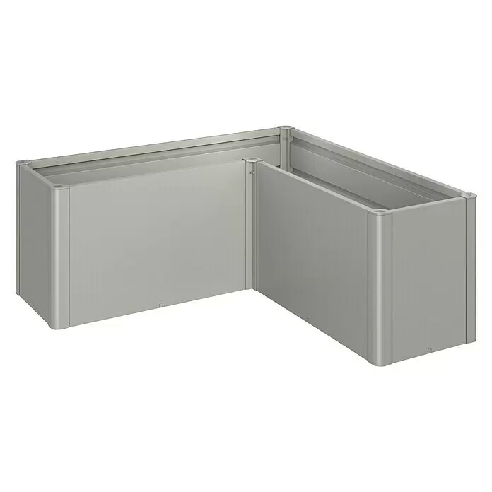 Biohort Belvedere Hochbeet Belvedere - 152 x 152 x 61 cm, Stahl, Quarzgrau Metallic - L-förmiges Hochbeet oder Pflanzgefäß aus silbernem Metall.