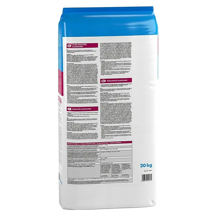 Knauf Fließspachtel allround - 20 kg, Schichtdicke: 3 mm - 30 mm - Sack Knauf Flies-Spachtel Allround mit mehrsprachigen Anwendungshinweisen und technischen Daten aufgedruckt.