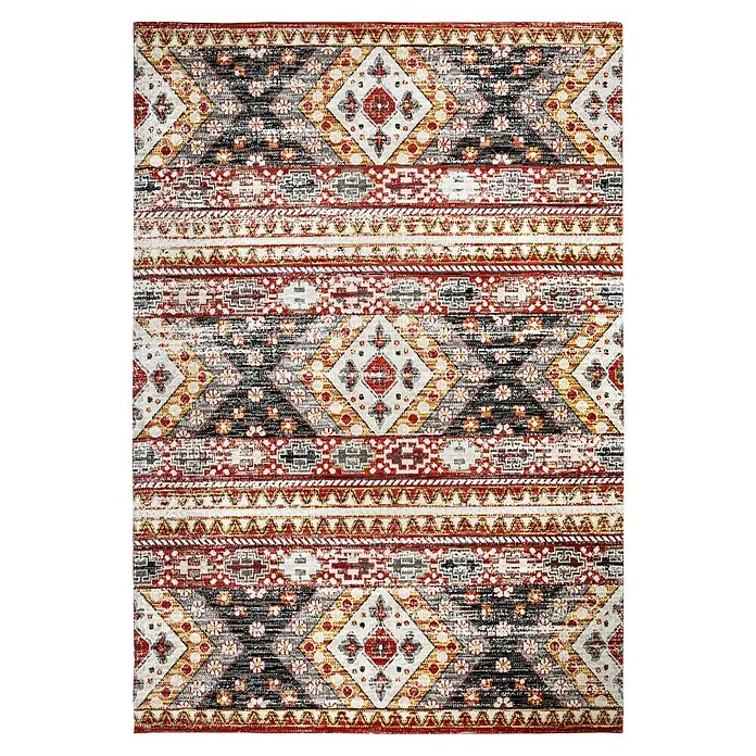 Outdoor-Teppich Bonnie - Bunt, 230 x 160 cm, 100 % Polypropylen - Ein gemusterter Teppich mit traditionellen Motiven in Rot-, Grau- und Schwarztönen. Ideal für Wohnzimmer oder Schlafzimmer.