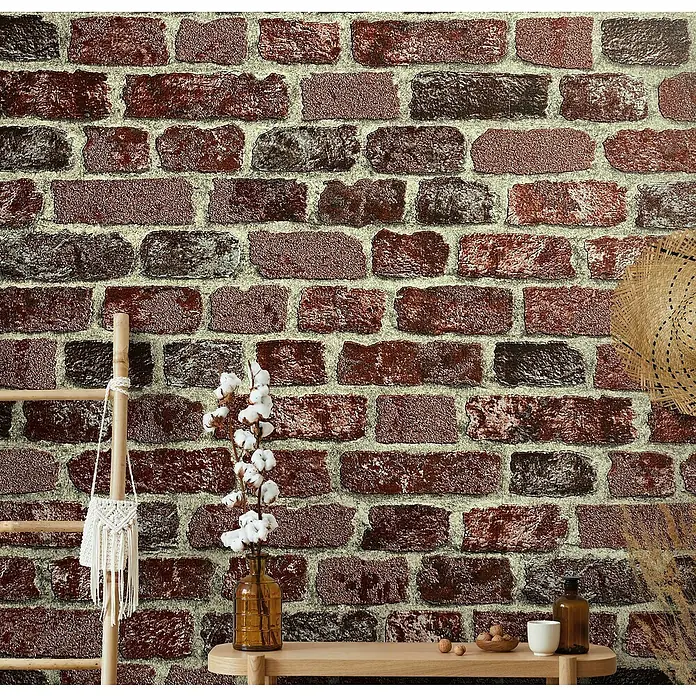 Marburg Sand & Stones Vliestapete Steinmauer II - Rot, Steinoptik, 10,05 x 0,53 m - Dekorative Backsteinmauer-Tapete mit authentischer Textur, die jedem Raum Wärme und rustikalen Charme verleiht.