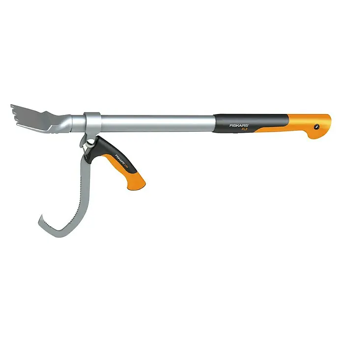 Fiskars WoodXpert Fällheber mit Wendehilfe M - 70 cm - Das Bild zeigt eine Astschere von Fiskars, ein Werkzeug zum Schneiden von Ästen in Gärten oder Parks, mit einem langen Griff für eine bequeme Reichweite.