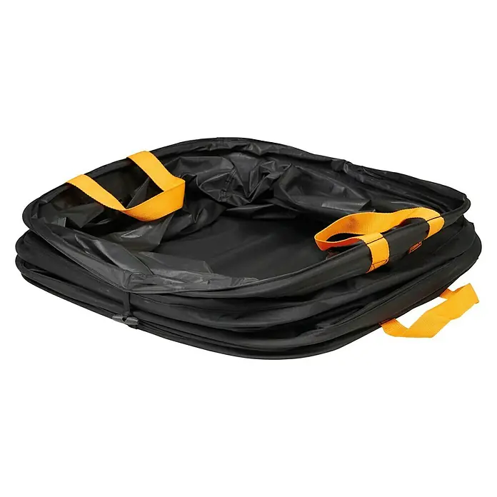 Fiskars Ergo Pop-Up Gartenabfallsack - 175 l - Eine faltbare, schwarze Gartenabfalltasche mit gelben Tragegriffen, die für den Transport von Gartenabfällen konzipiert ist.