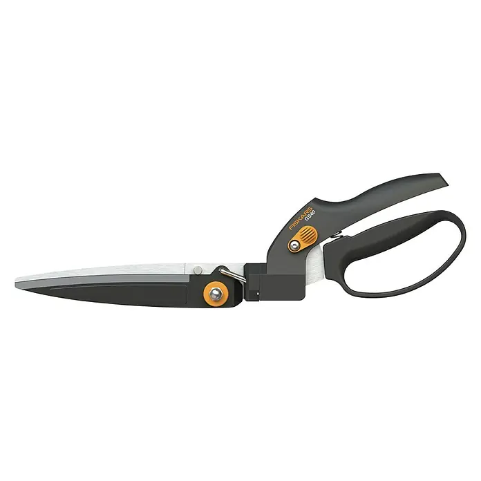 Fiskars Smartfit Rasenkantenschere GS40 - Länge: 35,5 cm - Nahaufnahme einer Grasschere GS40 von Fiskars mit langem, schmalem Schneideblatt und ergonomischem Griff, ideal für präzise Rasenkantenschnitte.