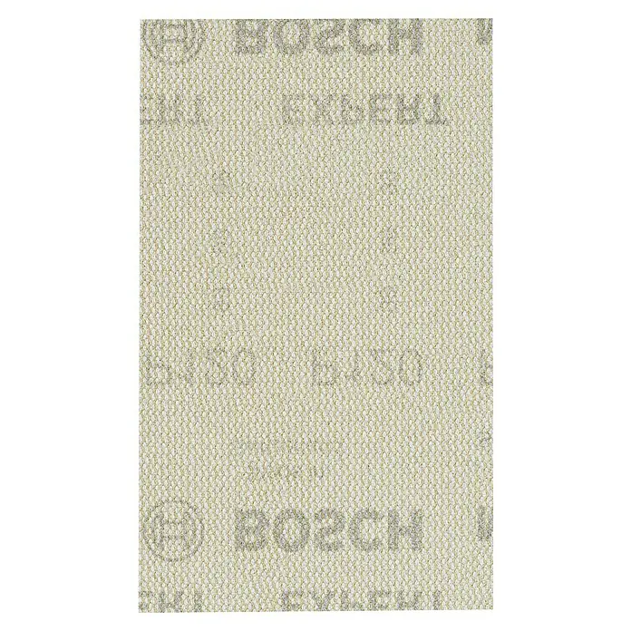 Bosch Expert Schleifgitter M480 - Körnung: 120, L x B: 133 x 80 mm, 10 Stk. - Nahaufnahme eines Bosch Schleifpapiers, ideal für Holz- und Metallbearbeitung. Hohe Qualität für feine Ergebnisse und lange Lebensdauer.